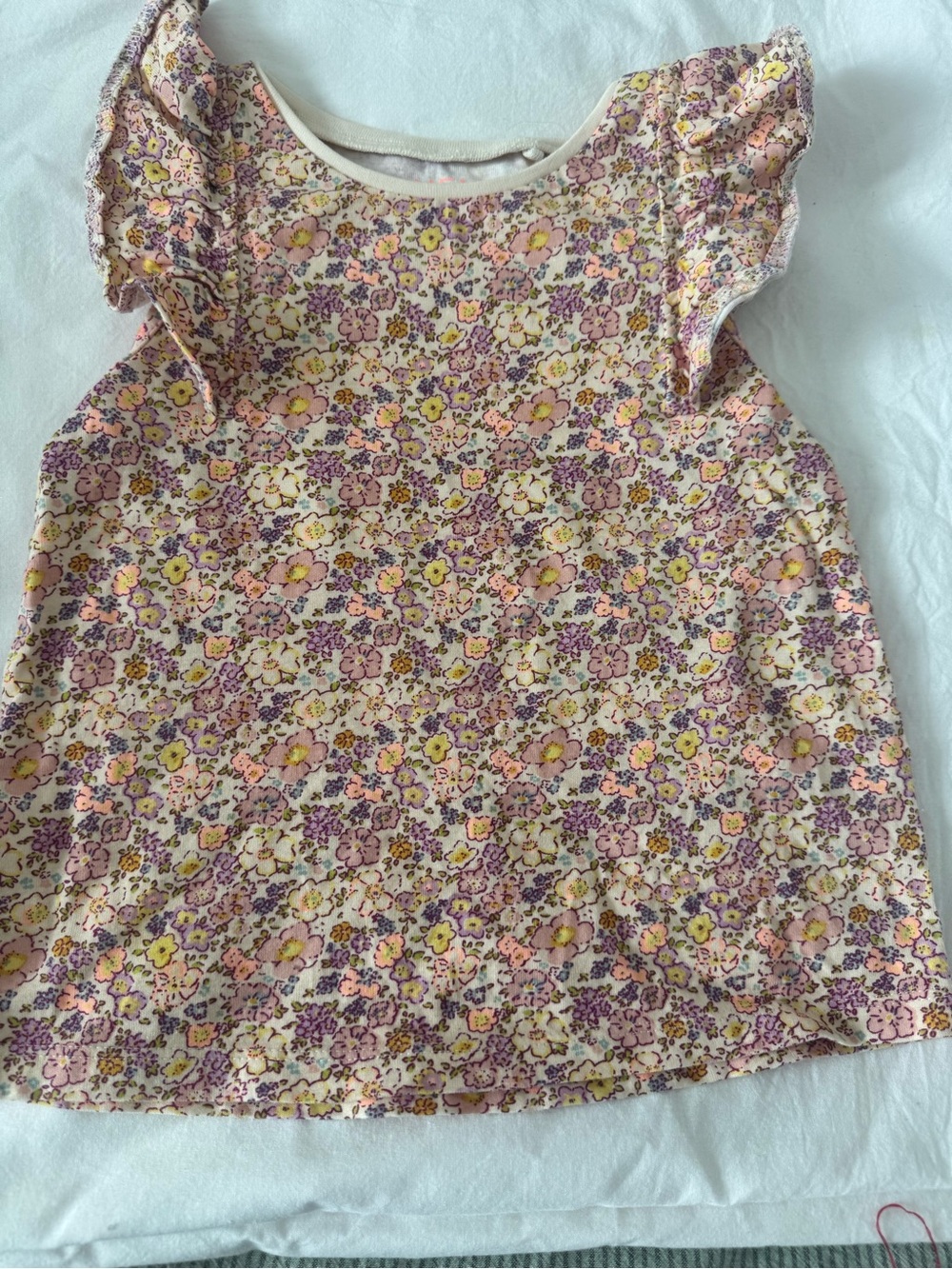 next Floral Flutter Sleeve Tee - Pink, Yellow & Purple